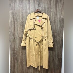 Avec Les Filles Camel Trench Coat with Pink Satin Lining